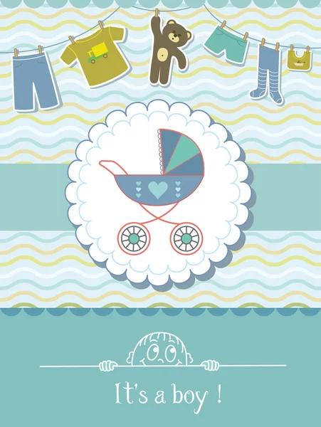 Tarjeta de invitación Baby Boy Shower. Antecedentes del niño con un patrón . — Archivo Imágenes Vectoriales