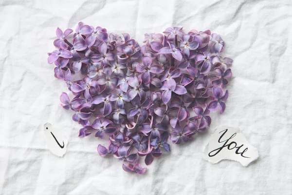 Seni seviyorum. Kalp bir buruşuk tiss Eflatun çiçekler yapılır