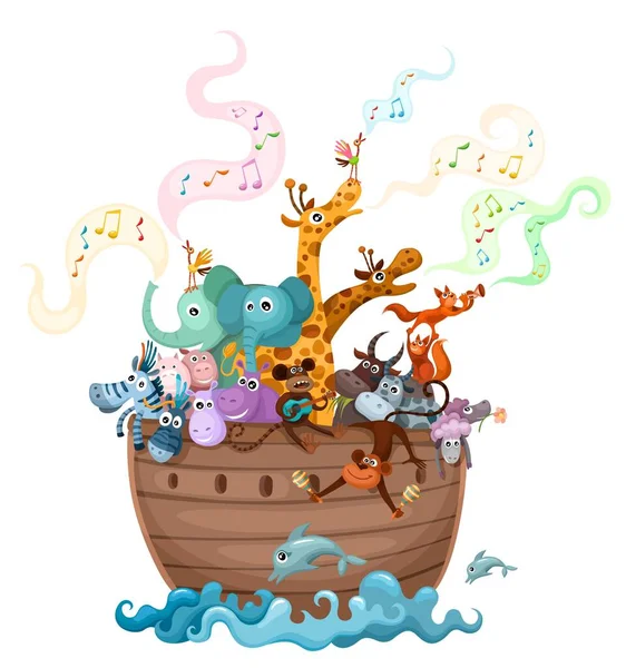 Noahs方舟与有趣可爱的动物 — 图库矢量图片