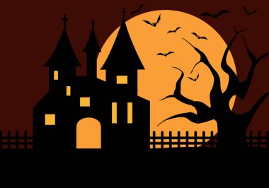 Kırmızı arka planlı bir Cadılar Bayramı Şatosu