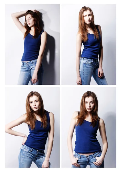 Collage of young woman in jeans. — Stock Photo, Image