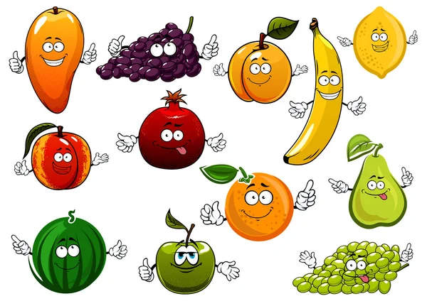 Cartoon happy fresh fruits characters — 图库矢量图片
