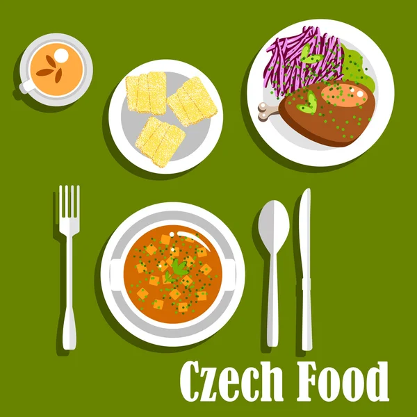 Gerichte der tschechischen Küche und Desserttorte — Stockvektor