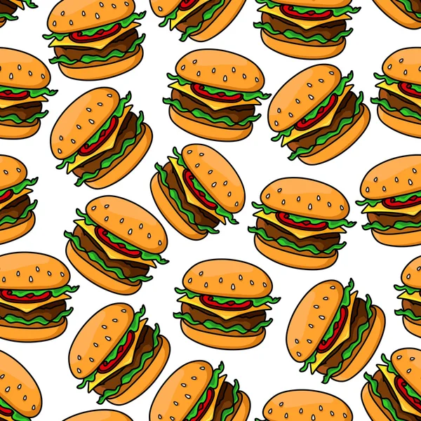 Fast food cheeseburgers padrão sem costura — Vetor de Stock