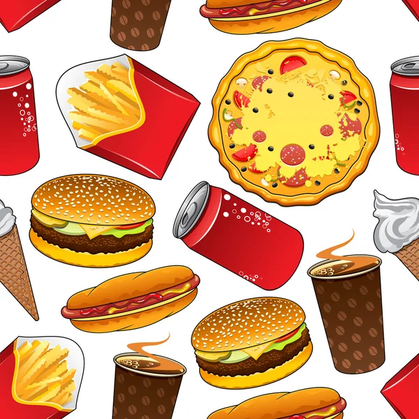 Fast food e bebidas sem costura padrão — Vetor de Stock