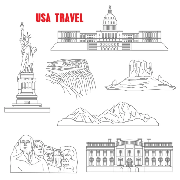 Thin line style USA landmarks — Stock Vector