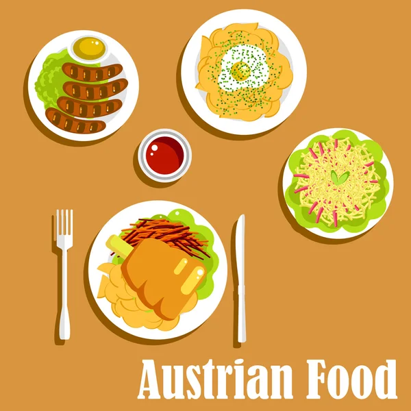 Cozinha austríaca pratos de jantar e salada — Vetor de Stock