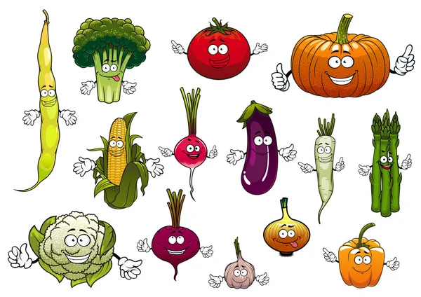 Healthy cartoon happy farm vegetables — Stock Vector