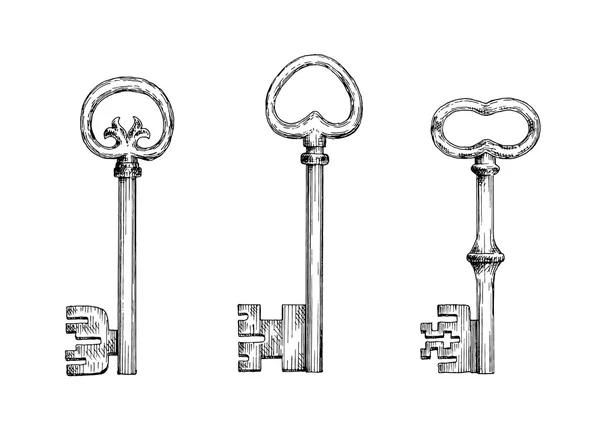 Vintage-Skelett-Schlüssel im Gravur-Stil — Stockvektor