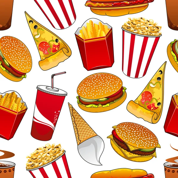 Fast food and drinks seamless pattern — Stock Vector