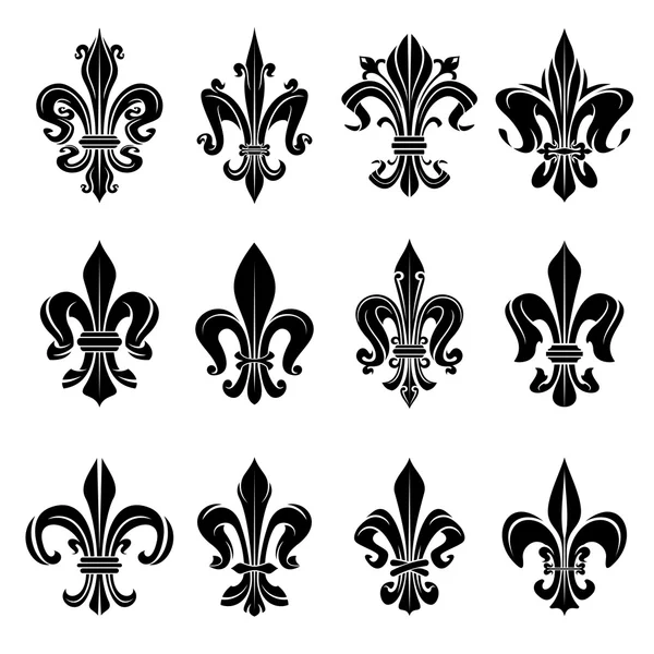 Černé středověké značky Fleur-de-lis — Stockový vektor