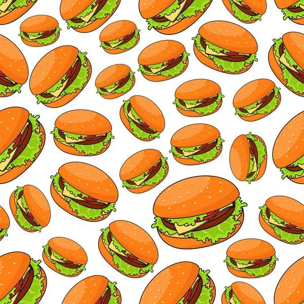 Patrón de comida rápida sin costuras con hamburguesas — Vector de stock