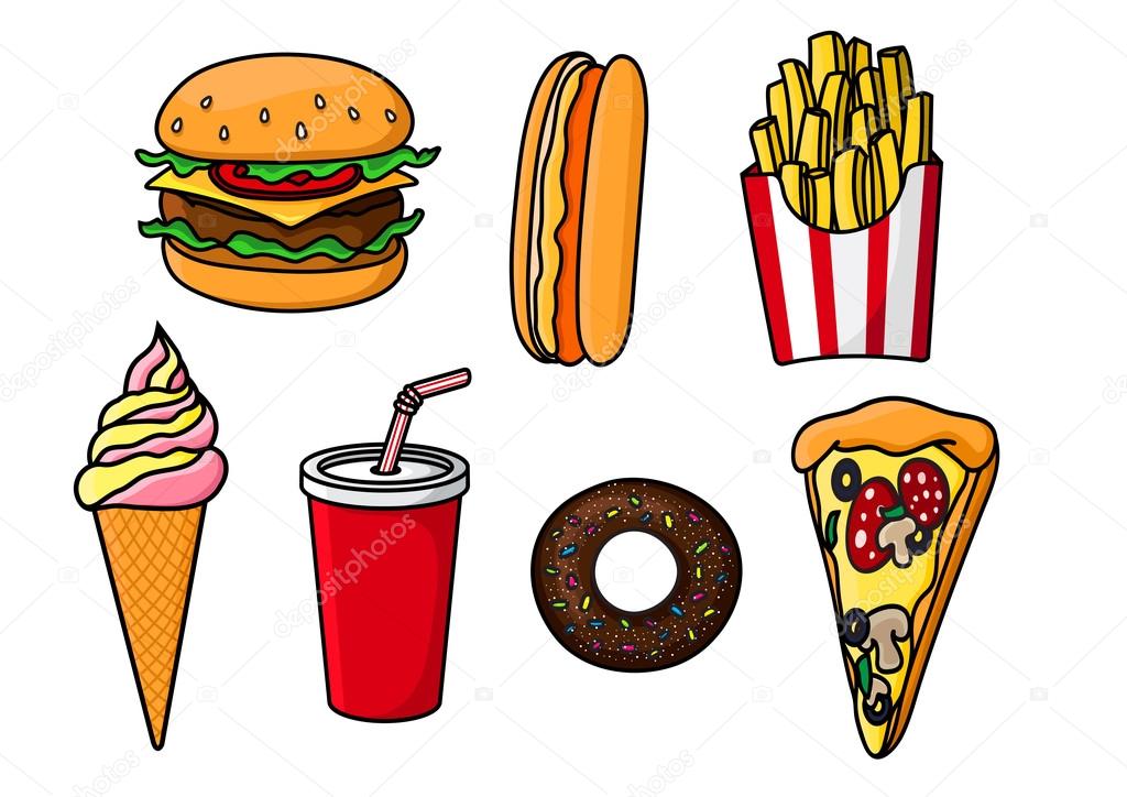 Fast food snacks, drink and desserts