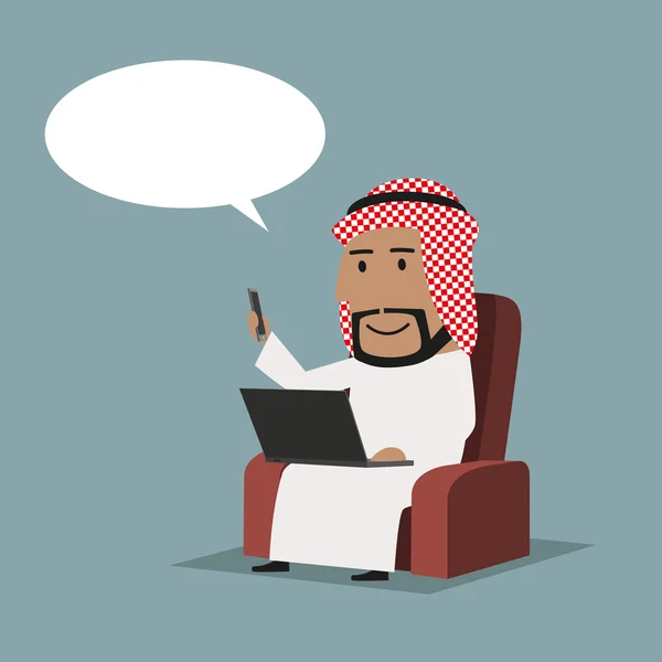 Pengusaha Arab dengan laptop dan smartphone - Stok Vektor