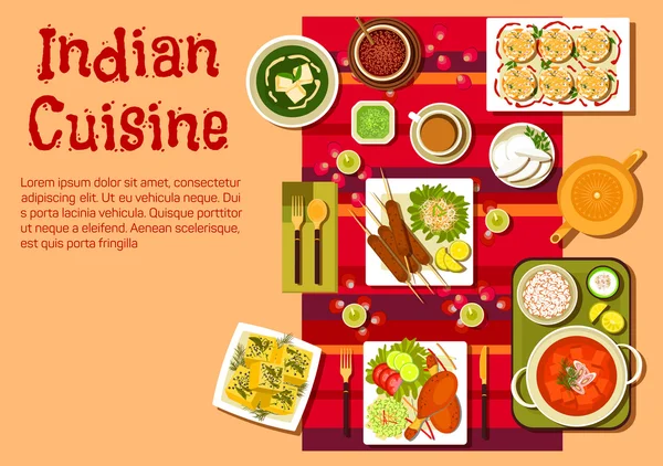 Cozinha indiana pratos e lanches — Vetor de Stock