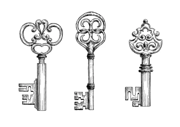 Vintage ortaçağ anahtarları skeçler seti — Stok Vektör