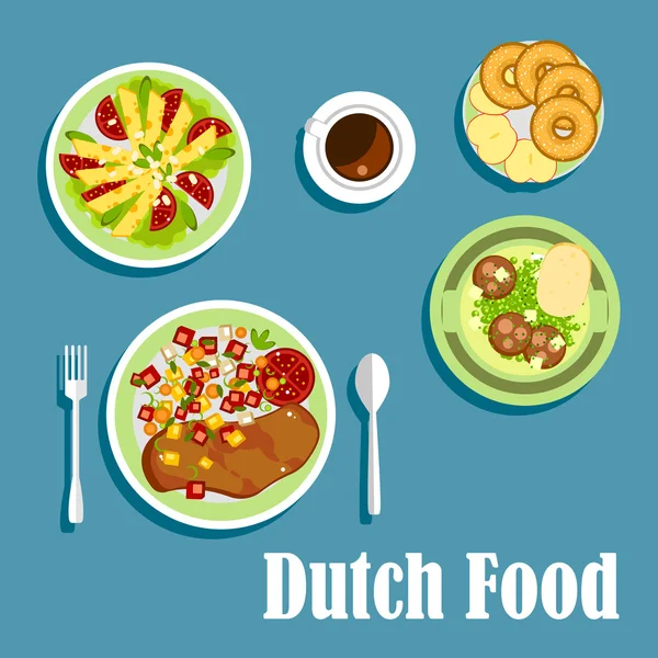 Hollanda mutfağından ulusal yemekler ve tatlılar — Stok Vektör