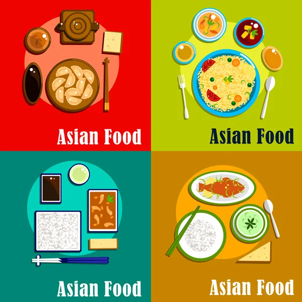 Cocina india, china, tailandesa y coreana — Vector de stock