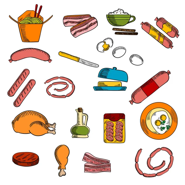 Breakfast food, drink and meat elements — Stock Vector
