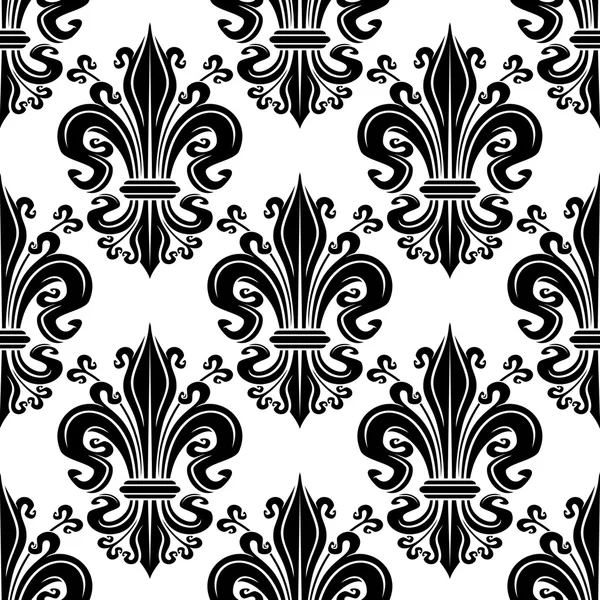 Sierlijke zwarte Fleur-de-Lis naadloze patroon — Stockvector