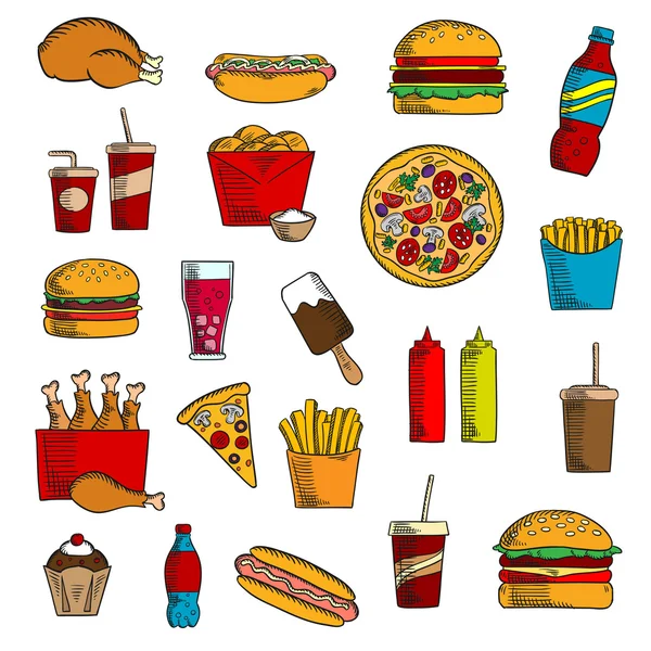 Snacks para llevar y comida rápida — Vector de stock