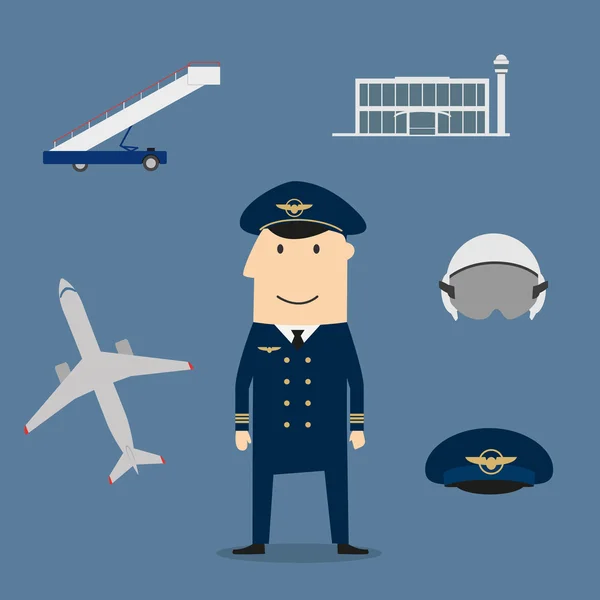 Pilot profession and aviation icons — Stock Vector