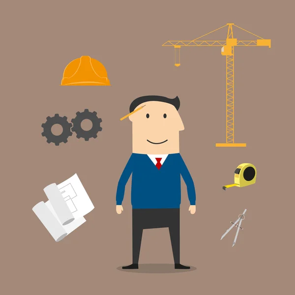 Ingeniero e iconos de la industria de la construcción — Vector de stock