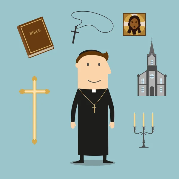 Priester en religieuze iconen of symbolen — Stockvector