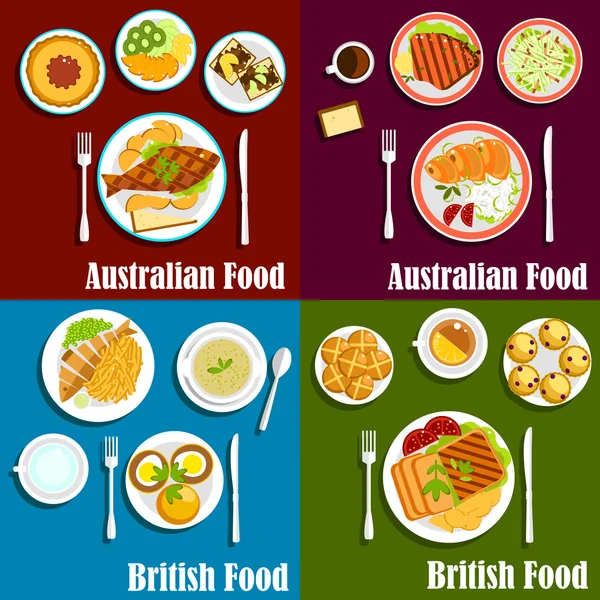 Cocina británica y australiana — Vector de stock