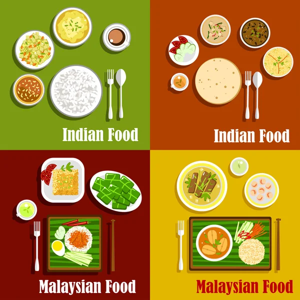Страви Малайзії та індійської кухні — стоковий вектор