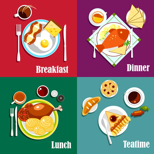 Petit déjeuner continental, déjeuner et dîner — Image vectorielle