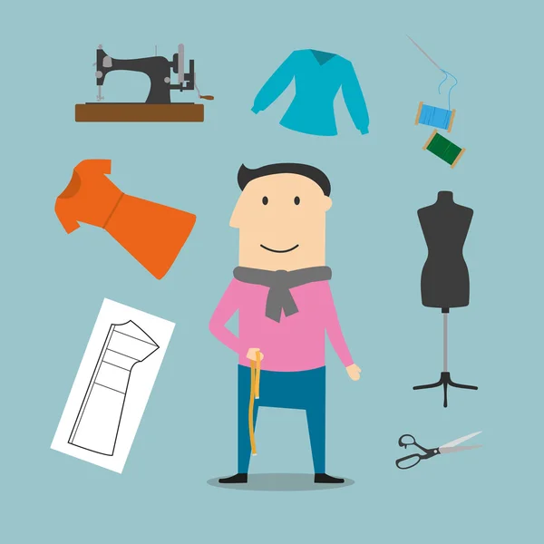 Tailor with sewing tools icons — Stockvector