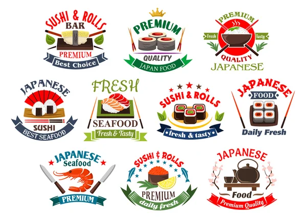 Japanese restaurant and sushi bar icons — Stock Vector