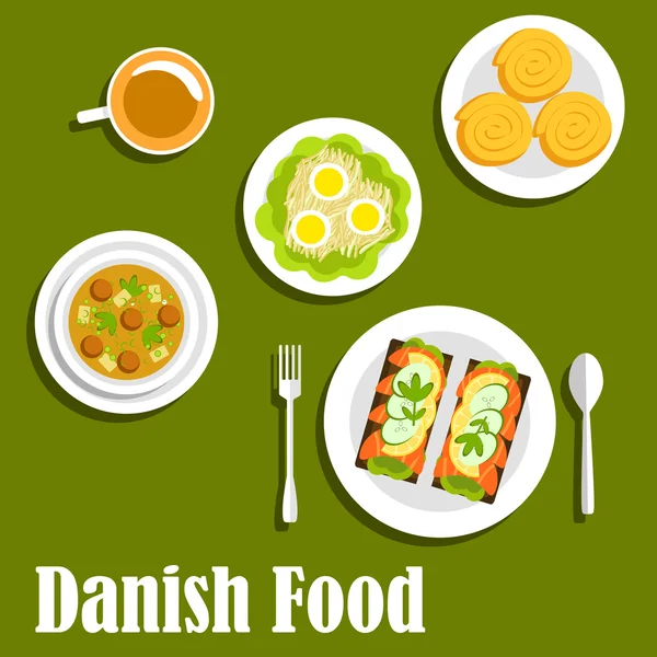 Блюда национальной кухни Дании и бутерброды — стоковый вектор