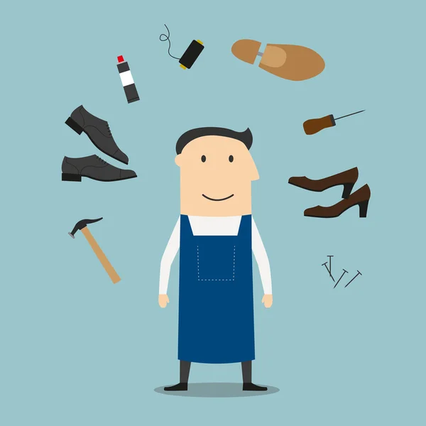 Shoemaker with tools and shoes — Stock Vector