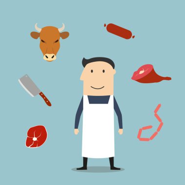 Butcher man and meat icons