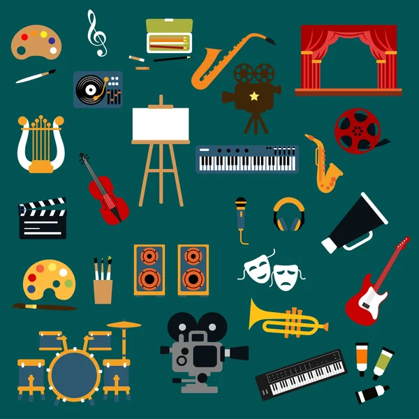 Iconen voor kunst, muziek, Cinema en theater — Stockvector