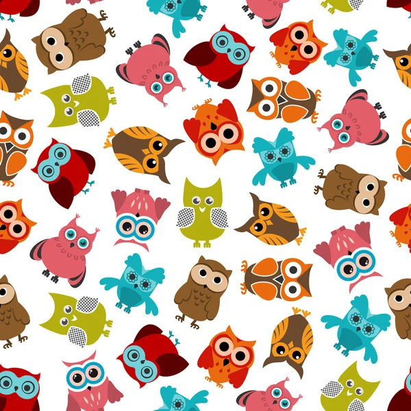 Colorful owls birds seamless pattern — Stock Vector