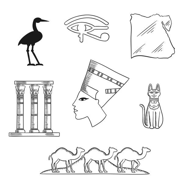 Ancient Egypt travel and culture icons — 图库矢量图片