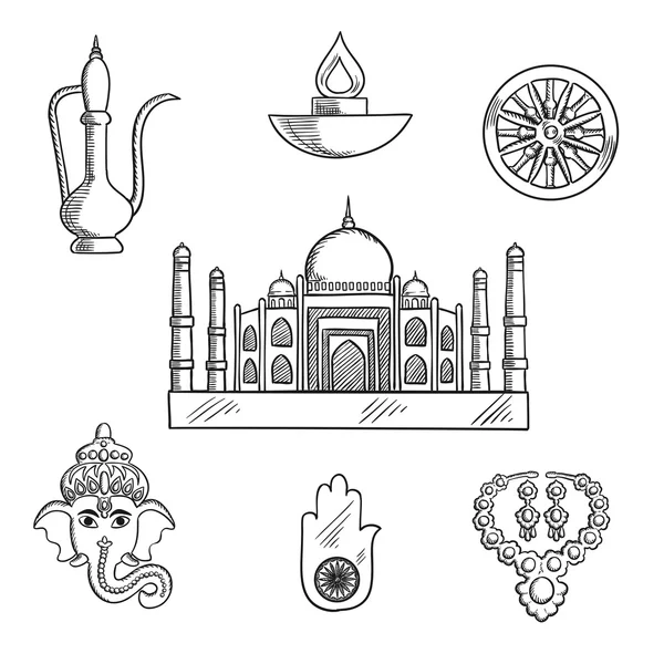 Indian religion and culture symbols — 图库矢量图片