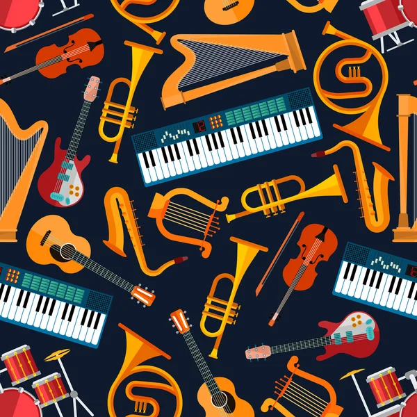 Motif musical sans couture avec instruments — Image vectorielle