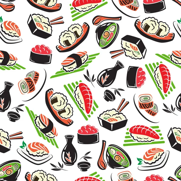 Cuisine japonaise de fruits de mer motif sans couture — Image vectorielle