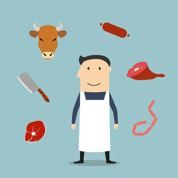 Butcher man and meat icons — 스톡 벡터