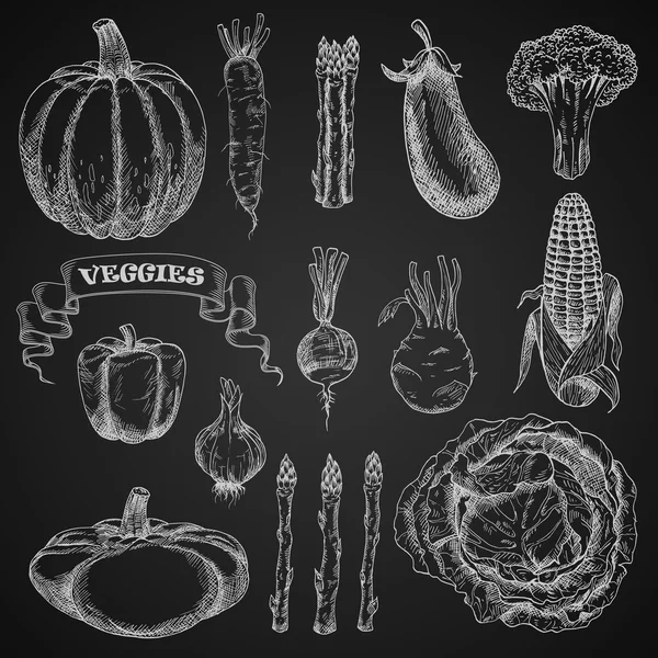 Chalk sketches of farm vegetables — Stok Vektör