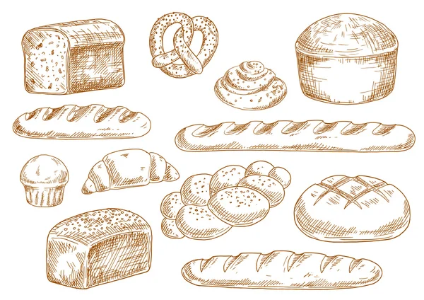 Bread and bakery sketch icons — Stock Vector