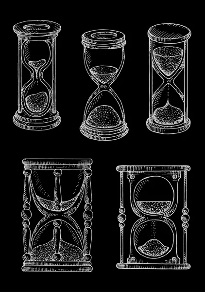 Vintage hourglasses tebeşir skeçler seti — Stok Vektör