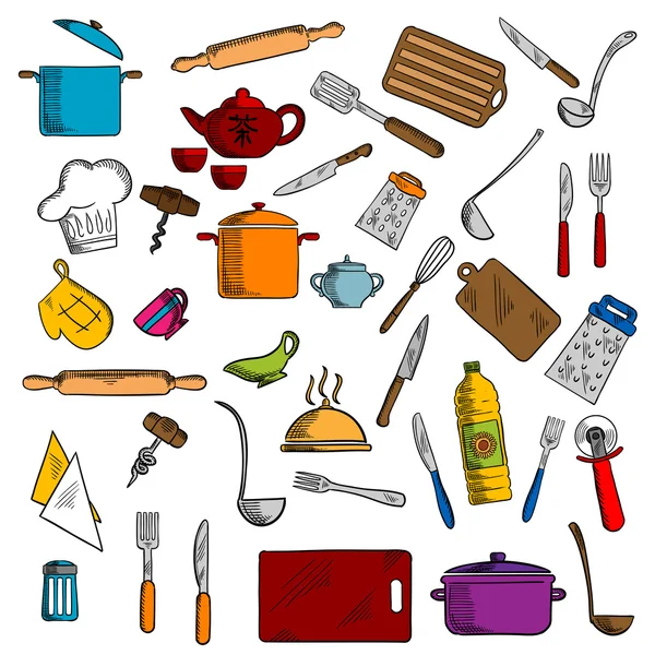 Kookgerei en keukengerei iconen — Stockvector