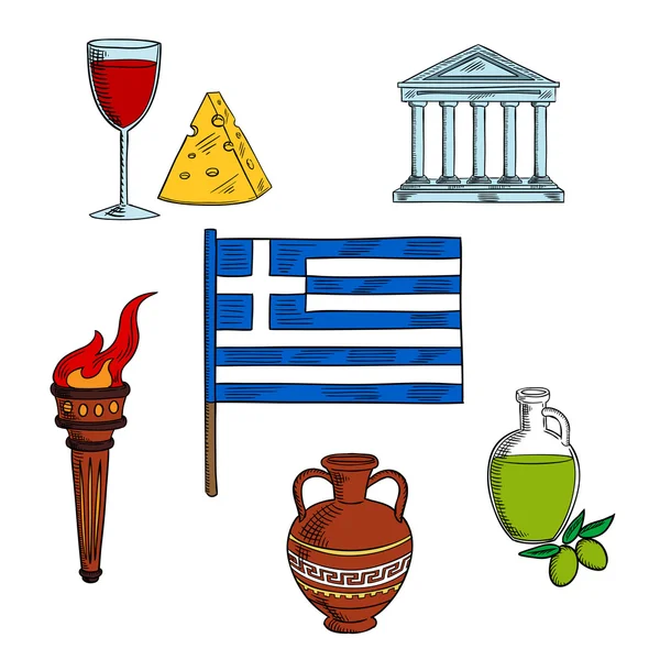 Symbole der griechischen Reisegestaltung — Stockvektor