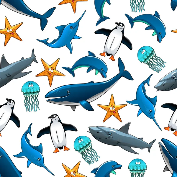 Wildlife seamless pattern with sea animals — Stok Vektör