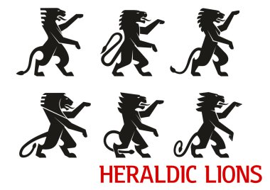 Yükseltilmiş forepaws ile Ortaçağ heraldic aslanlar